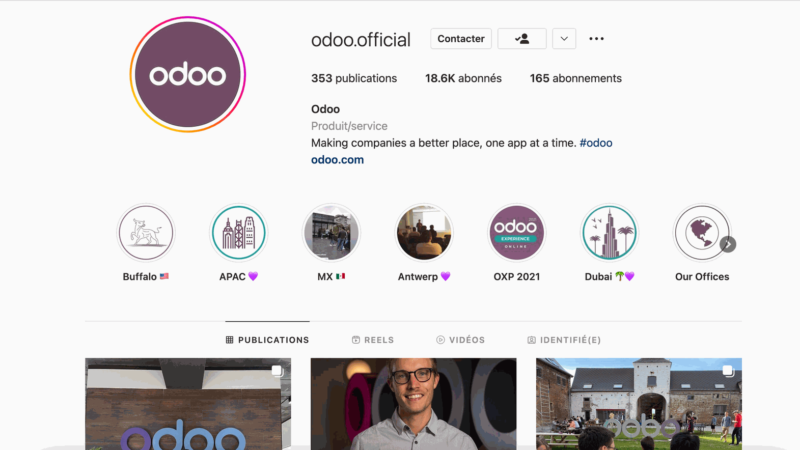 Page Instagram Odoo