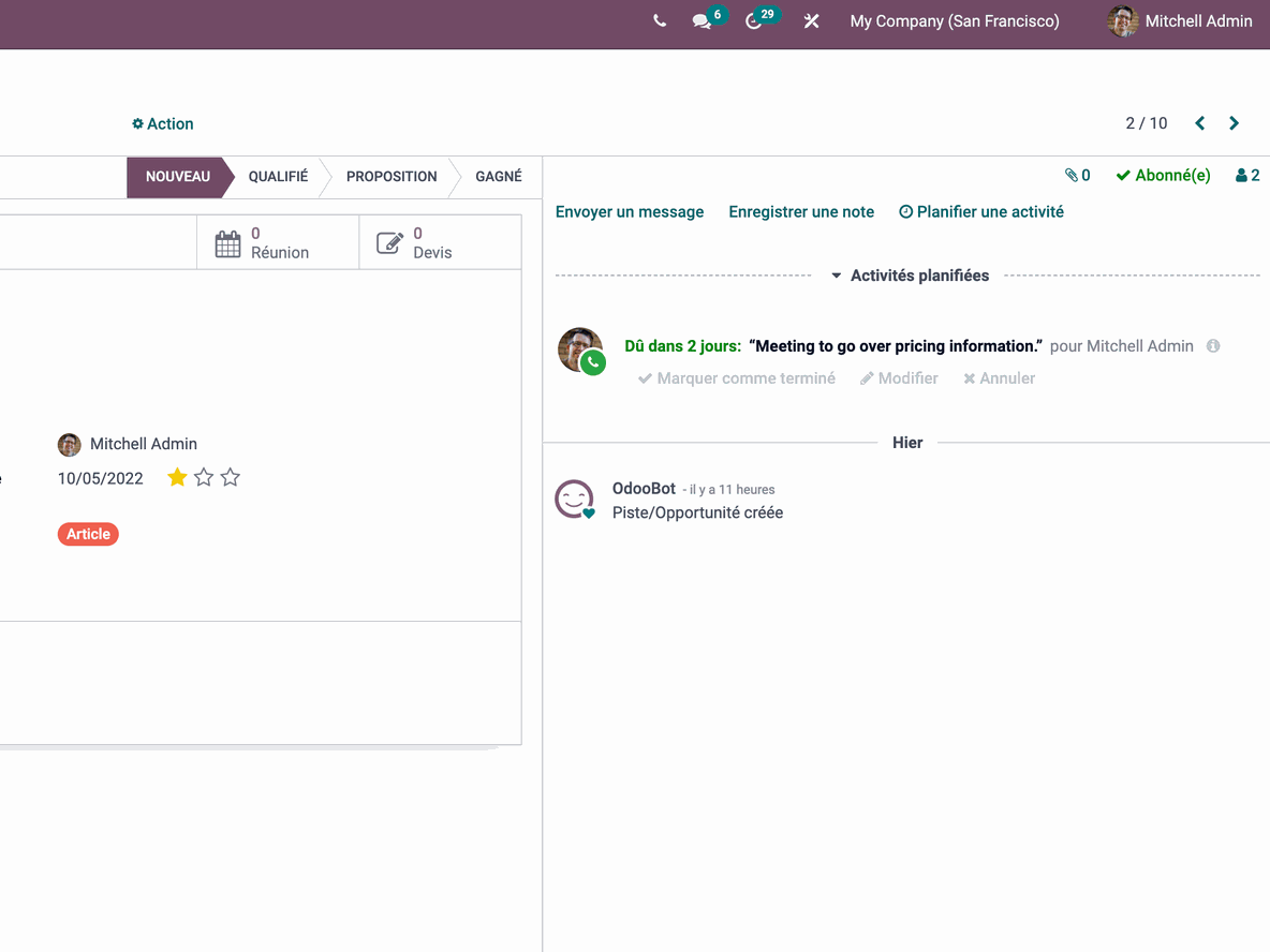 Actions planifiées avec Odoo