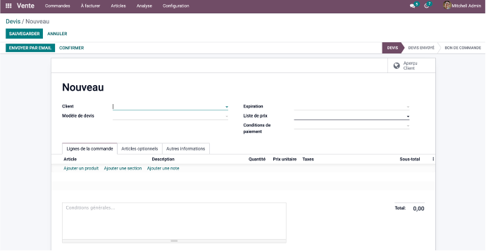 Créer un devis avec Odoo