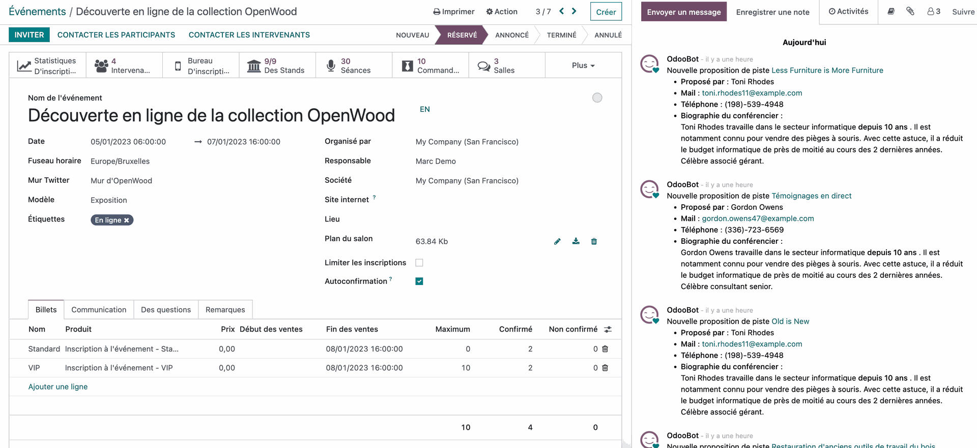 Évènements dans Odoo Évènements dans Odoo