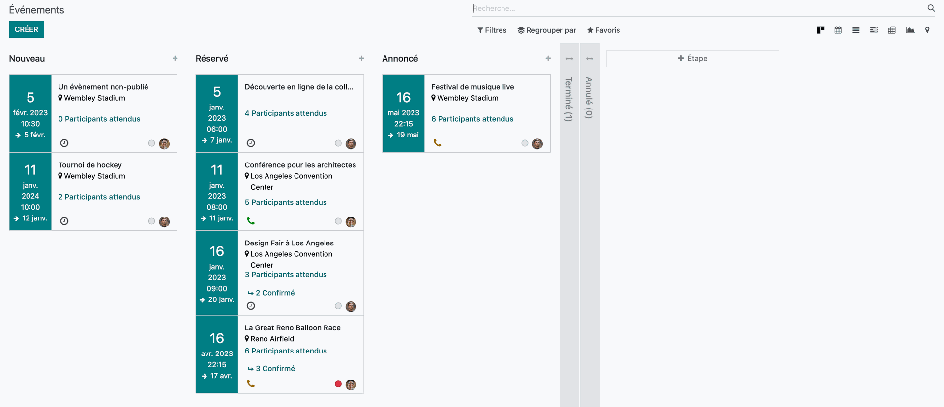 Vue KANBAN - Évènements Odoo Vue KANBAN - Évènements Odoo
