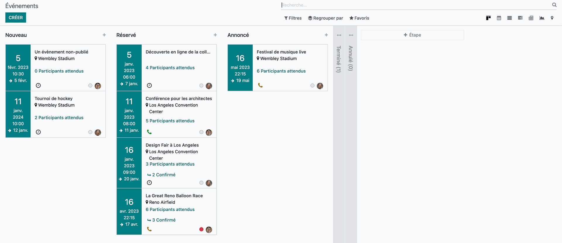 Vue KANBAN - Évènements Odoo