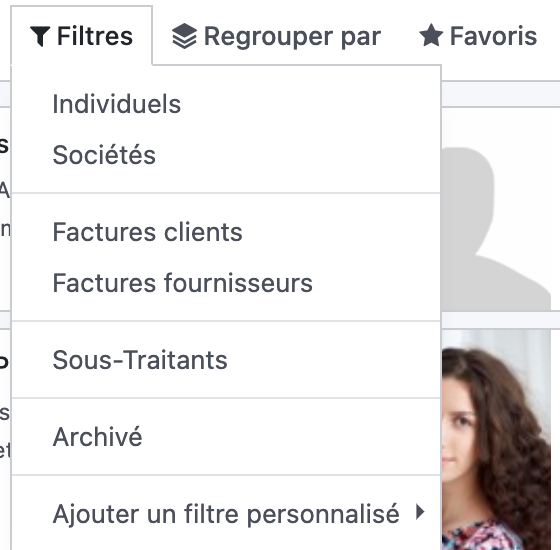 Filtrer les contacts Filtrer les contacts