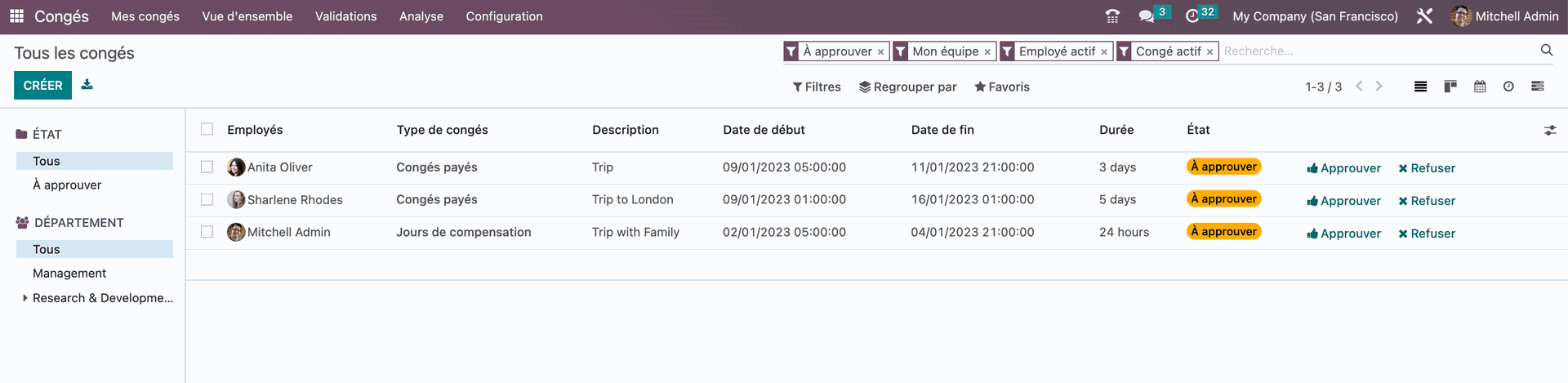 Paramétrage des congés dans Odoo